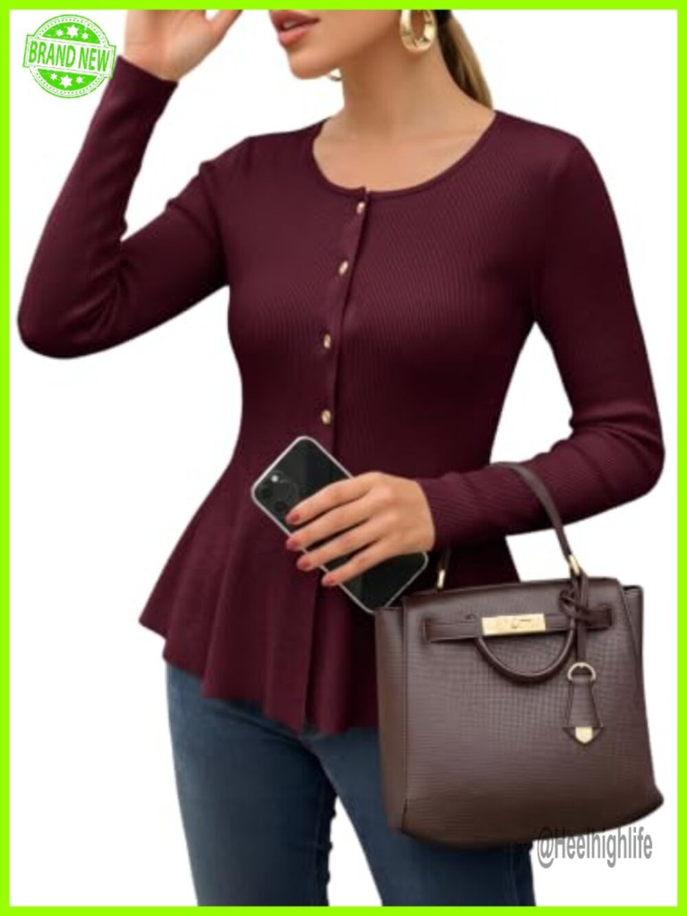 Ribbed Knit Peplum Cardigan Long Sleeve Button Down Sweater